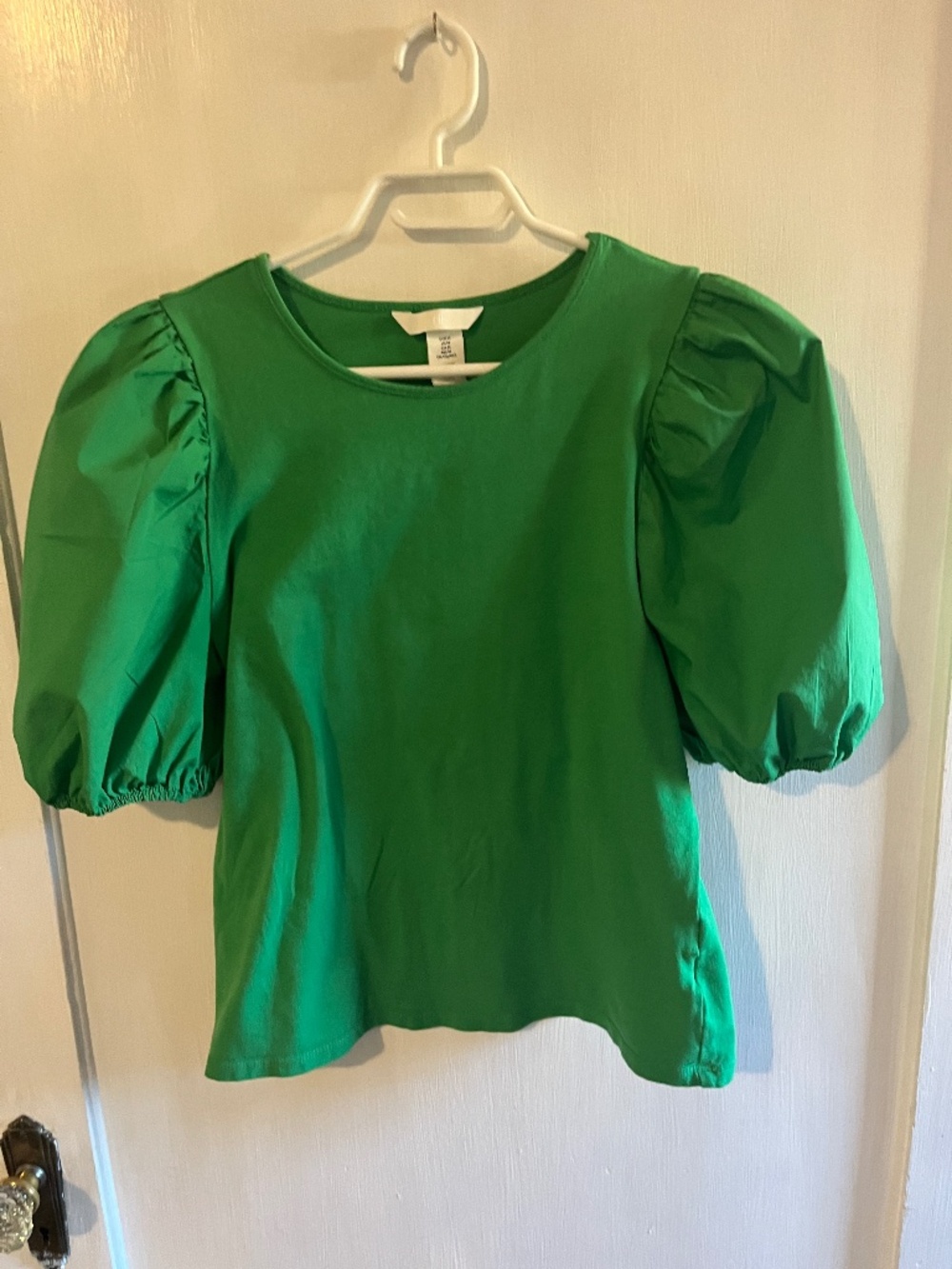 H&M Green Puffed Sleeve Top- M